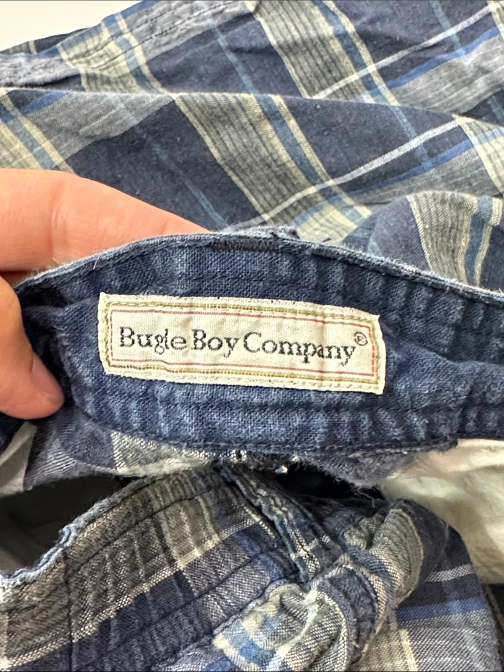Vintage Bugle Boy Blue Gray Plaid Cotton Shorts Size 36